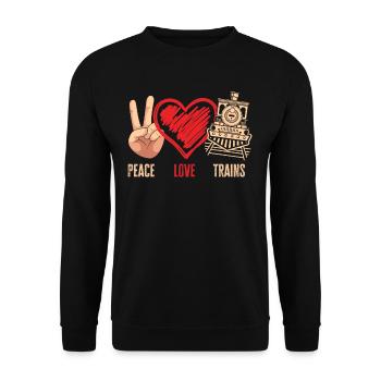 Frieden Liebe Züge Peace Love Trains - Unisex Pullover - Schwarz - Vorne - Alina (178cm) & Michal (187cm)