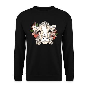 Cow with floral wreath floral pattern - Unisex Sweatshirt - black - Front - Alina (178cm) & Michal (187cm)