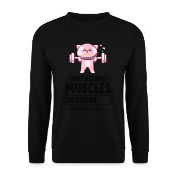 Gewichtheber Katze Muskeln Aufbauen Gym Humor - Unisex Pullover - Schwarz - Vorne - Alina (178cm) & Michal (187cm)
