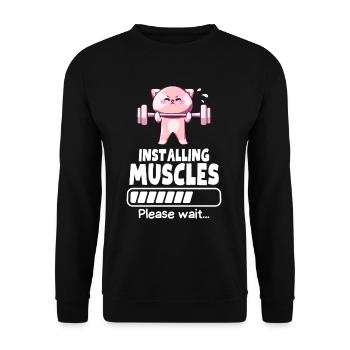 Muskeln Aufbauen Gewichtheber Katze Gym Humor - Unisex Pullover - Schwarz - Vorne - Alina (178cm) & Michal (187cm)