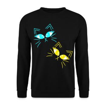 minimalistisch Katze Katzen Gesicht Gesichter - Unisex Pullover - Schwarz - Vorne - Alina (178cm) & Michal (187cm)