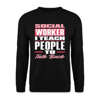 Sozialarbeiter Ich Bringe Leuten Bei Zurückzureden - Unisex Pullover - Schwarz - Vorne - Alina (178cm) & Michal (187cm)