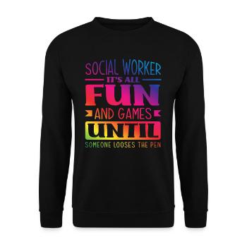 Social worker fun until someone loses the pen - Unisex Sweatshirt - black - Front - Alina (178cm) & Michal (187cm)