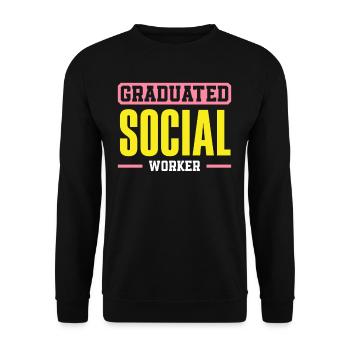 Graduated Social Worker Stolz Zeigen - Unisex Pullover - Schwarz - Vorne - Alina (178cm) & Michal (187cm)