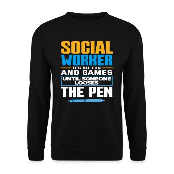 Social worker it's all fun until someone - Unisex Sweatshirt - black - Front - Alina (178cm) & Michal (187cm)