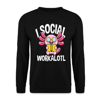 Social Workalotl Funny Axolotl - Unisex Sweatshirt - black - Front - Alina (178cm) & Michal (187cm)