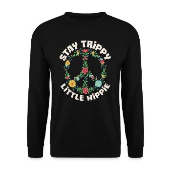 Stay Trippy Little Hippie Floral Peace Sign - Unisex Sweatshirt - black - Front - Alina (178cm) & Michal (187cm)