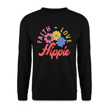 Faith Love Hippie Blumen Retro - Unisex Pullover - Schwarz - Vorne - Alina (178cm) & Michal (187cm)