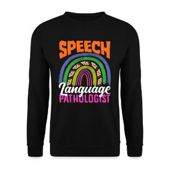Speech Language Pathologist Regenbogen - Unisex Pullover - Schwarz - Vorne - Alina (178cm) & Michal (187cm)