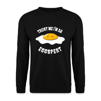 Experte Spiegelei Lustiges Eier Wortspiel - Unisex Pullover - Schwarz - Vorne - Alina (178cm) & Michal (187cm)