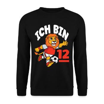 Funny Lion Football I'm 12 Children's Birthday - Unisex Sweatshirt - black - Front - Alina (178cm) & Michal (187cm)