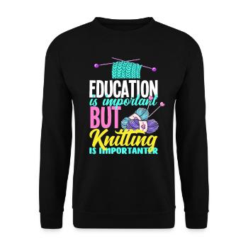 Bildung Ist Wichtig Aber Stricken Ist Wichtiger - Unisex Pullover - Schwarz - Vorne - Alina (178cm) & Michal (187cm)