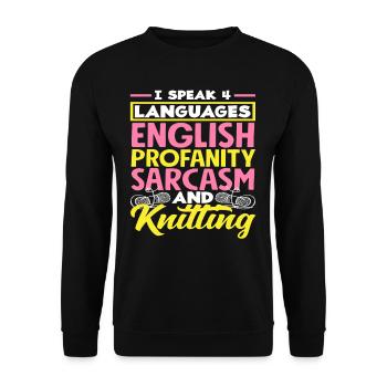 I speak 4 languages and knitting - Unisex Sweatshirt - black - Front - Alina (178cm) & Michal (187cm)