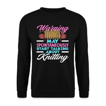 Caution might be talking about knitting - Unisex Sweatshirt - black - Front - Alina (178cm) & Michal (187cm)