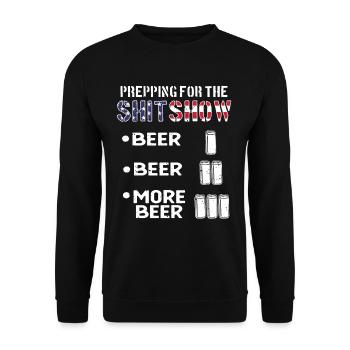 Prepping Für Die Shotshow Politische Satire - Unisex Pullover - Schwarz - Vorne - Alina (178cm) & Michal (187cm)