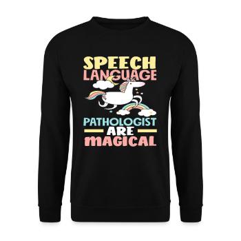 Logopäden Sind Magisch Einhorn Design - Unisex Pullover - Schwarz - Vorne - Alina (178cm) & Michal (187cm)