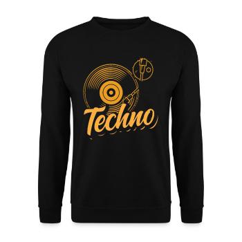 Techno Lover Vinyl Plattenspieler Design - Unisex Pullover - Schwarz - Vorne - Alina (178cm) & Michal (187cm)