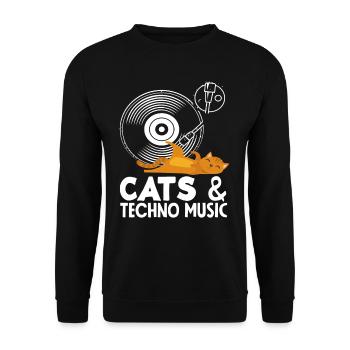 Techno Lover, Cats & Music Lovers - Unisex Sweatshirt - black - Front - Alina (178cm) & Michal (187cm)