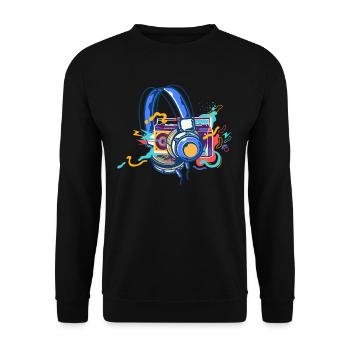 Techno Lover Bunte Kopfhörer Musik - Unisex Pullover - Schwarz - Vorne - Alina (178cm) & Michal (187cm)