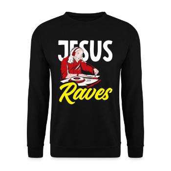 Techno Lover Jesus Raves DJ Art - Unisex Sweatshirt - black - Front - Alina (178cm) & Michal (187cm)