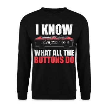 Ich weiß, was alle Tasten tun - Unisex Pullover - Schwarz - Vorne - Alina (178cm) & Michal (187cm)