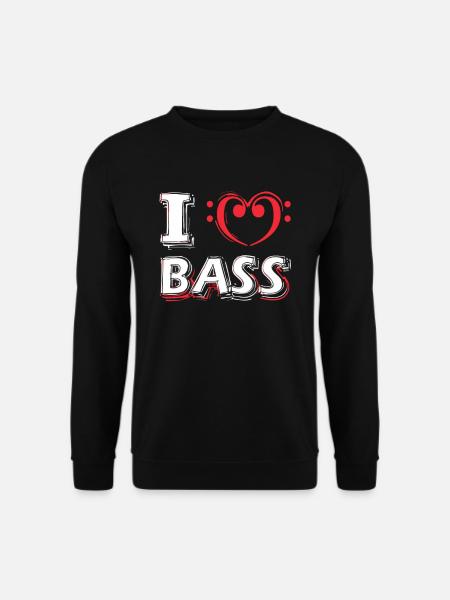 I ♥ Bass Love Musiker Bassschlüssel Bassist - Unisex Pullover - Schwarz