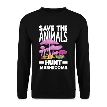Save the Animals Pick Mushrooms Hunters - Unisex Sweatshirt - black - Front - Alina (178cm) & Michal (187cm)