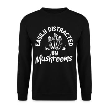 Leicht Abgelenkt Von Pilzen - Unisex Pullover - Schwarz - Vorne - Alina (178cm) & Michal (187cm)