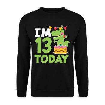 Ich Bin 13 Heute Geburtstag Dinosaurier - Unisex Pullover - Schwarz - Vorne - Alina (178cm) & Michal (187cm)