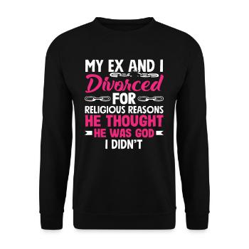 Mon ex et moi nous sommes laissés aller pour des raisons religieuses. - Sweat-shirt Unisexe - noir - Devant - Alina (178cm) & Michal (187cm)