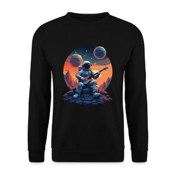 Bass Musiker Astronaut im All Moon Gitarre Bassist - Unisex Pullover - Schwarz - Vorne - Alina (178cm) & Michal (187cm)