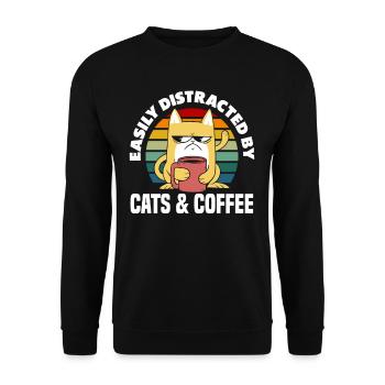 Chats et amateurs de café : simplement distraits - Sweat-shirt Unisexe - noir - Devant - Alina (178cm) & Michal (187cm)