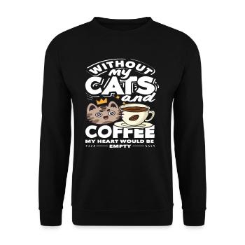 Sans le cœur de mes chats et de mes amateurs de café - Sweat-shirt Unisexe - noir - Devant - Alina (178cm) & Michal (187cm)
