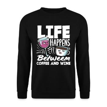 La vie se passe entre le café et le vin - Sweat-shirt Unisexe - noir - Devant - Alina (178cm) & Michal (187cm)