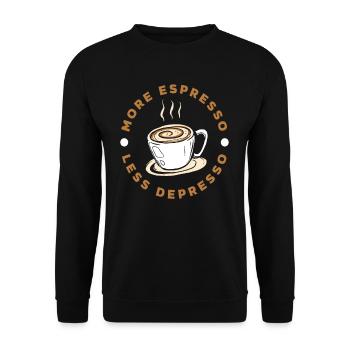 Mehr Espresso Weniger Depresso Kaffee Liebhaber - Unisex Pullover - Schwarz - Vorne - Alina (178cm) & Michal (187cm)