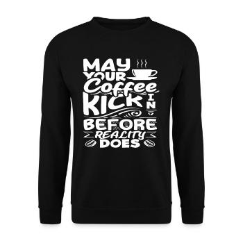 Kaffee Liebhaber Dein Kaffee Kickt Vor Der - Unisex Pullover - Schwarz - Vorne - Alina (178cm) & Michal (187cm)