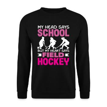 Feldhockeyspieler Herz Schule Kopf - Unisex Pullover - Schwarz - Vorne - Alina (178cm) & Michal (187cm)
