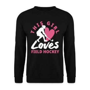 This Girl Loves Field Hockey Players - Unisex Sweatshirt - black - Front - Alina (178cm) & Michal (187cm)