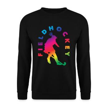 Field Hockey Player Silhouette Rainbow Effect - Unisex Sweatshirt - black - Front - Alina (178cm) & Michal (187cm)