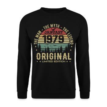 46 Year Old Birthday Gift, Born In January 1979 - Unisex Sweatshirt - black - Front - Alina (178cm) & Michal (187cm)