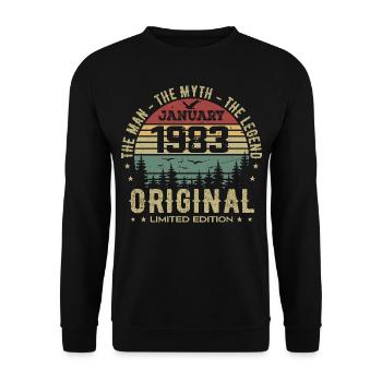 Cadeau D'anniversaire 42 ans, Nées En Janvier 1983 - Sweat-shirt Unisexe - noir - Devant - Alina (178cm) & Michal (187cm)
