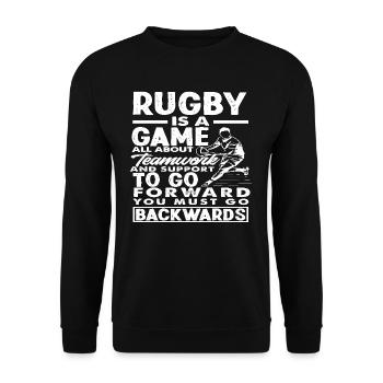 Rugby Player Teamwork Walking Backwards - Unisex Sweatshirt - black - Front - Alina (178cm) & Michal (187cm)