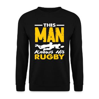 Dieser Mann Kennt Rugby Spieler - Unisex Pullover - Schwarz - Vorne - Alina (178cm) & Michal (187cm)