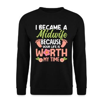 Midwife Because your life is worth a lot - Unisex Sweatshirt - black - Front - Alina (178cm) & Michal (187cm)
