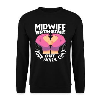 Midwife brings out your inner child - Unisex Sweatshirt - black - Front - Alina (178cm) & Michal (187cm)
