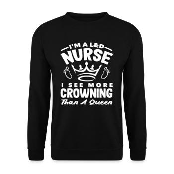 Sage-femme Je vois plus de couronnement qu’une reine - Sweat-shirt Unisexe - noir - Devant - Alina (178cm) & Michal (187cm)