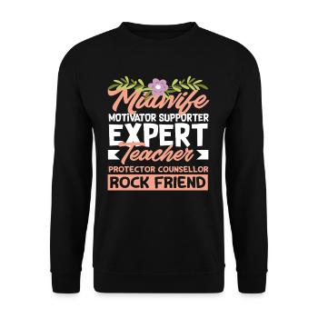 Midwife Motivator Supporter Expert Teacher - Unisex Sweatshirt - black - Front - Alina (178cm) & Michal (187cm)