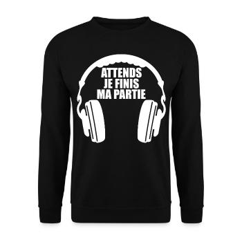 Attends Je Finis ma Partie Gamer Jeux Video Game - Sweat-shirt Unisexe - noir - Devant - Alina (178cm) & Michal (187cm)