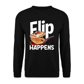 Pancakes Flip Happens Funny Breakfast Design - Unisex Sweatshirt - black - Front - Alina (178cm) & Michal (187cm)