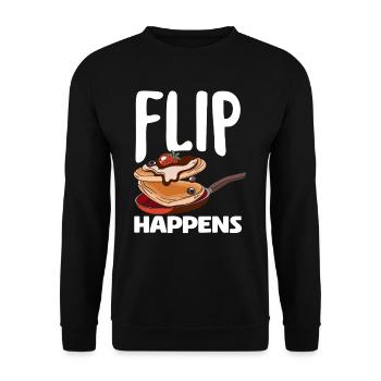 Pancakes Flip Happens Fun Breakfast - Unisex Sweatshirt - black - Front - Alina (178cm) & Michal (187cm)